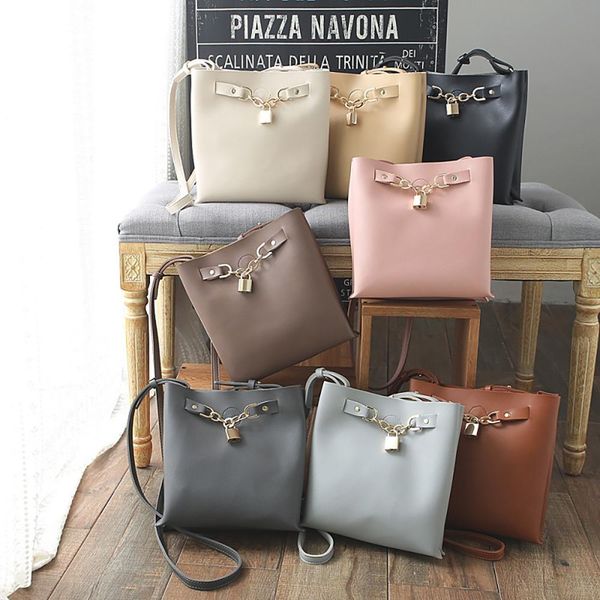 

simple leather bucket bag set women fashion shoulder bags women leather handbags female bucket 2pcs small messenger bag #20