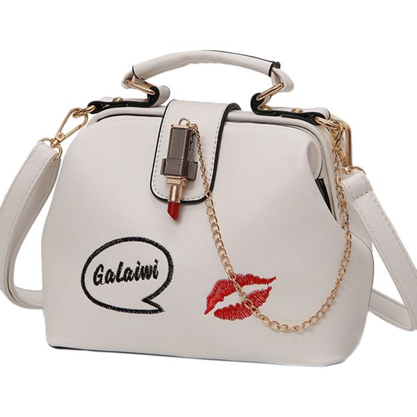 

women handbag pu women shoulder bag small doctor crossbody handbag embroidered lipstick chain design casual bags satchel white