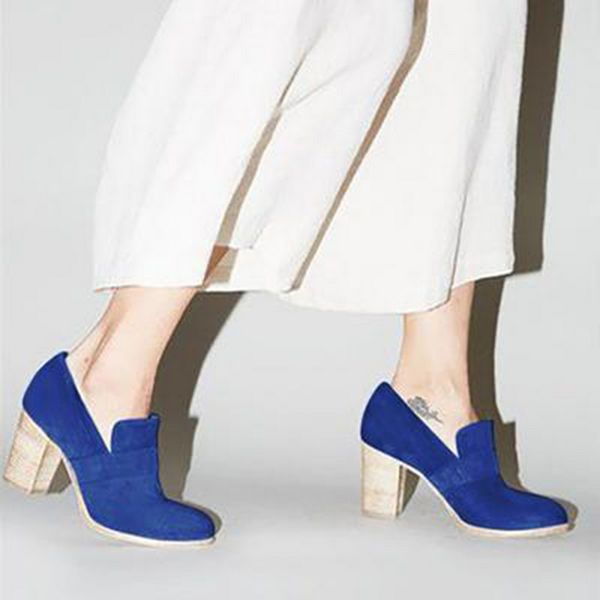 

fashion women vintage chunky high heel pu leather shoes solid color platform round-toe casual shallow pumps large size 2019 new, Black