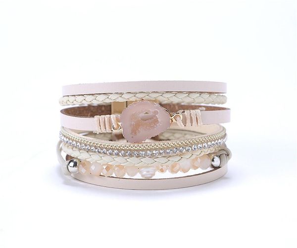 

stone wrap bracelets handmade for women natural stone leather bracelet glass beaded wrap bracelet fresh water pearl, Golden;silver