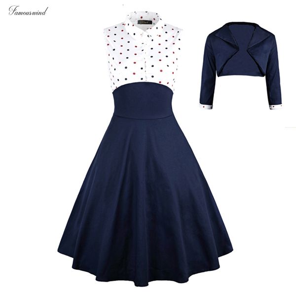 

fashion spring dress elegant women two pieces party 2 pcs polka dot printed pin up vintage rockabilly, Black;gray