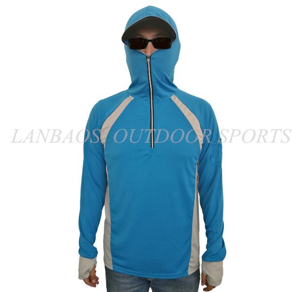 

lanbaosi sun uv protection fishing clothing for men quick dry shirt long sleeve hooded jackets breathable tourism jacket clothes, Blue;black