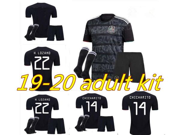 

kits 2019 gold cup mexico soccer jersey home black 19 20 chicharito h. lozano youth football jerseys set shirts
