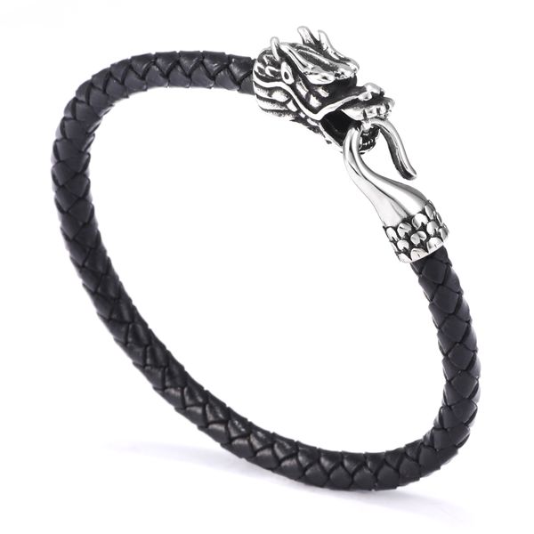 

classic stainless steel leather bracelet titanium steel ethnic faucet leather braided rope retro bracelet accessories, Black