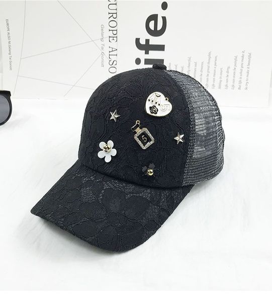 

fashion luxury designer lace cute bottle star shirt summer casual baseball ball caps for women travel sun hats hollow holes, Blue;gray
