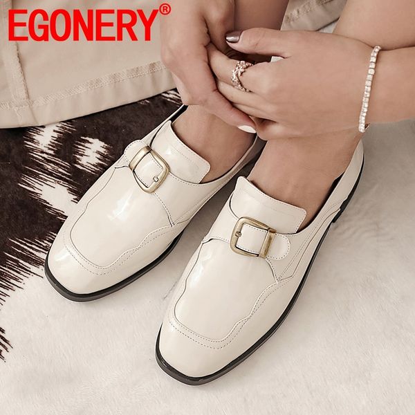 

egonery cute woman flat shoes london style loafers faux patent leather boat shoes spring autumn casual student women's, Black