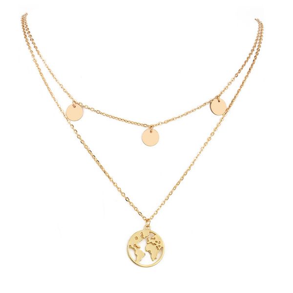 

selling round hollow multi double layers necklace fashion outdoor travel lover earth day gift personalized jewelry, Silver