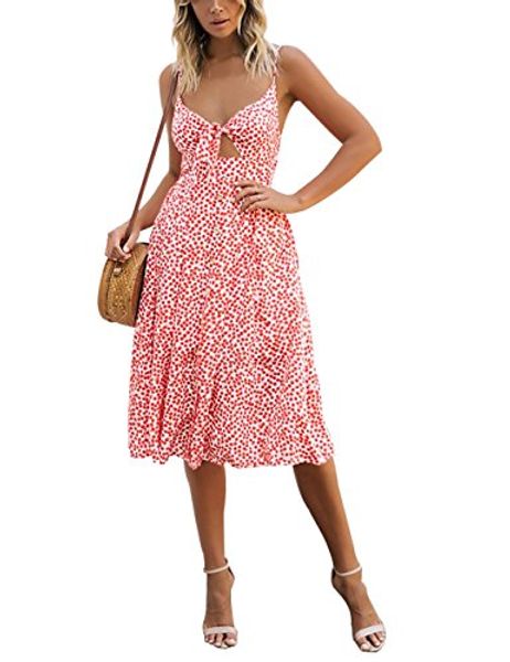 

exlura womens dresses summer tie front spaghetti strap v-neck a-line backless button down swing midi dress, Black;gray