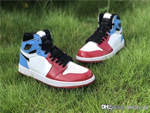 

new air authentic 1 high og fearless basketball shoes university blue-varsity red-black retro 1s unc chicago sneakers ck5666-100 7-13