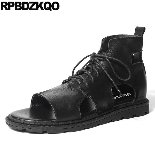 

2019 black genuine leather outdoor men gladiator sandals summer brown roman shoes native breathable high quality
