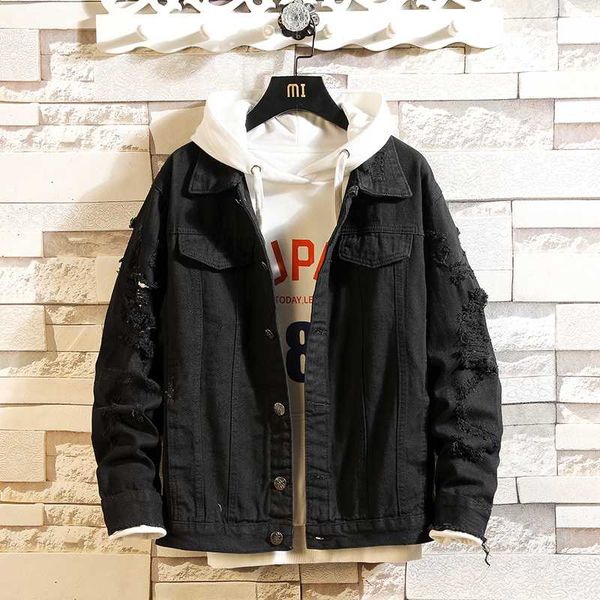 

new denim spring denim jacket hole clip clip, Black