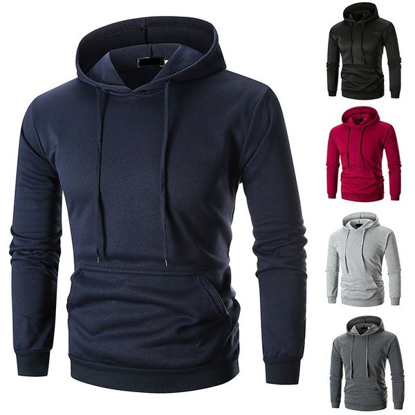 

ouma autumn and winter new style men's wear youth fashion popular solid color hooded pullover hoody coat, Black