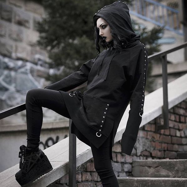 

women gothic punk black retro hoodies sweatshirt long sleeve sweatshirt hoodie causal hooded pullover hoodies