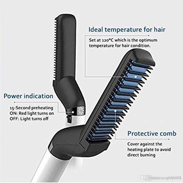 

quick beard straightener comb multifunctional hair curler straightening permed clip comb styler electric hair tool for men auto straight too, Black