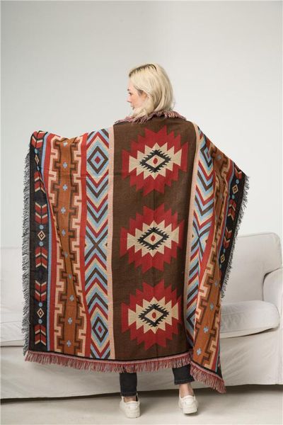 

vintage blanket ethnic creative geometric totem tapestry sofa blanket thow knitted tassels living room decoration