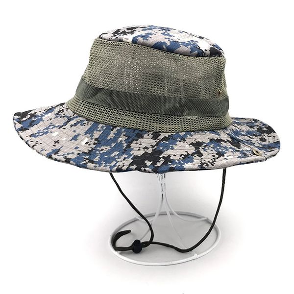 

outdoor cap summer fashion designer bucket hats fishing adjustable camouflage cap hat beach brim hat1, Blue;gray