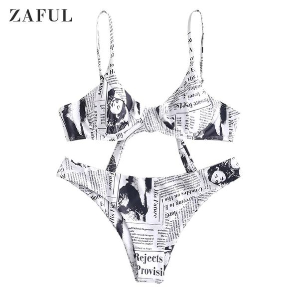 

newspaper print knot underwire bikini set