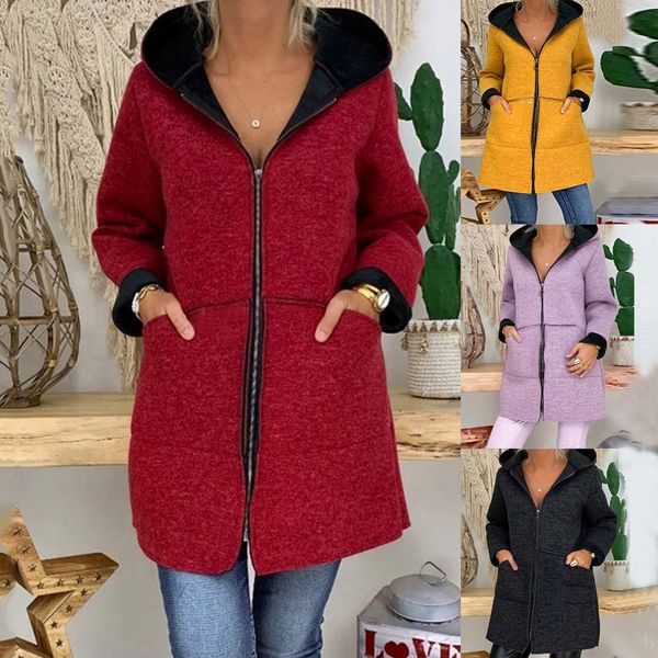 

chaqueta mujer winter coat women's autumn and winter long-sleeved woolen clothes sweater coat abrigos mujer invierno 2019, Black