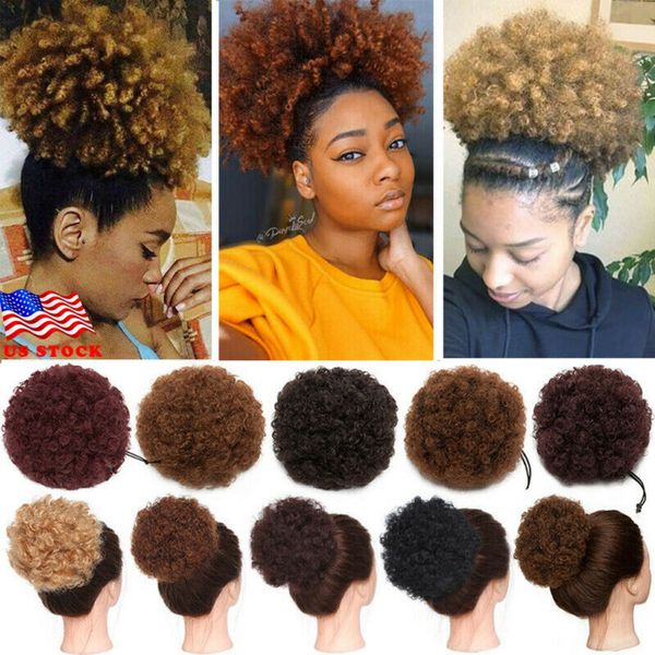 

natural afro hair bun synthetic kinky curly ponytail puff drawstring extensions