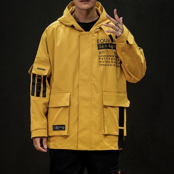 

yellow solid fashion autumn zipper oversize men fashion belt loose casual streetwear solid cloth harajuku soft hooded cap jacket, Black;brown