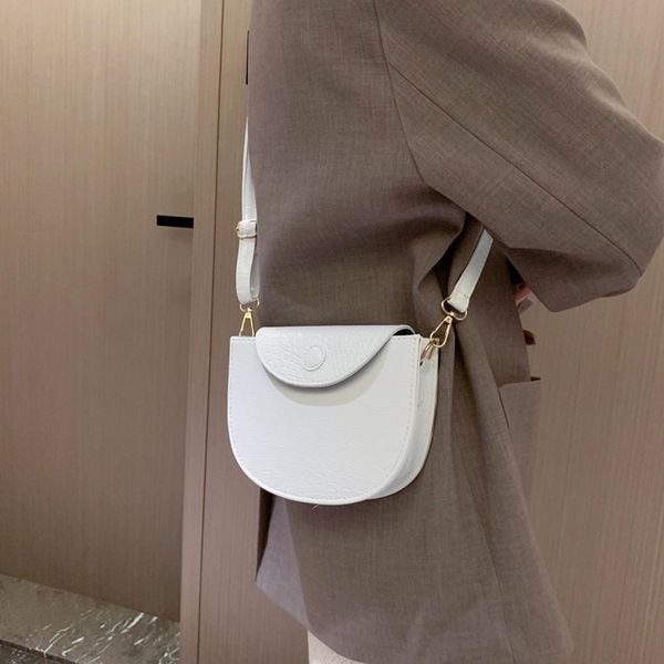 

embossed leather cross body saddle bag women's bag fashion retro flap shoulder bags solid color soft leather messenger bags #15