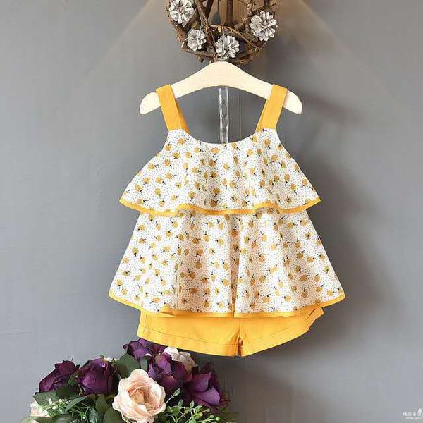 

kids designer clothes girls summer clothing sling flowers vest and shorts medium and small girls outfits, White