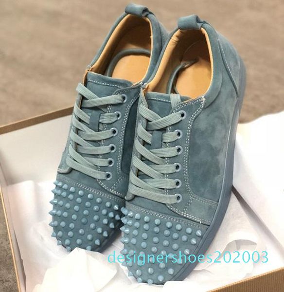 

luxury sneaker studded spikes men trainers red bottom grey new designer brand flats 100% genuine leather for us 5-12 zone d03, Black