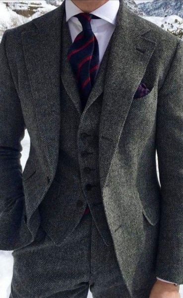 

handsome two buttons grey tweed groom tuxedos notch lapel groomsmen mens wedding/prom/dinner man blazer (jacket+pants+vest+tie) k108, Black;gray