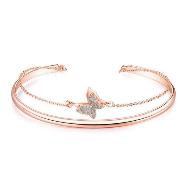 

fashion copper plated gold bangle bracelet fine ladies crystal butterfly bracelet ins female, Black