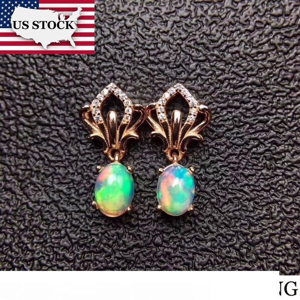 

uloveido натуральный огненный опал серьги-гвоздики для женщин, серебро 925 пробы, 6*8 мм*2 шт рождение драгоценный камень свадебные украшени, Golden;silver