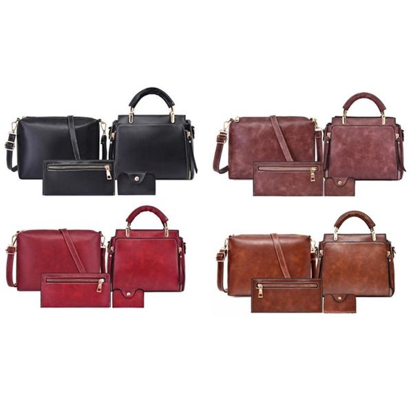 

4pcs/set solid color shoulder handbags clutch pu leather women card holder