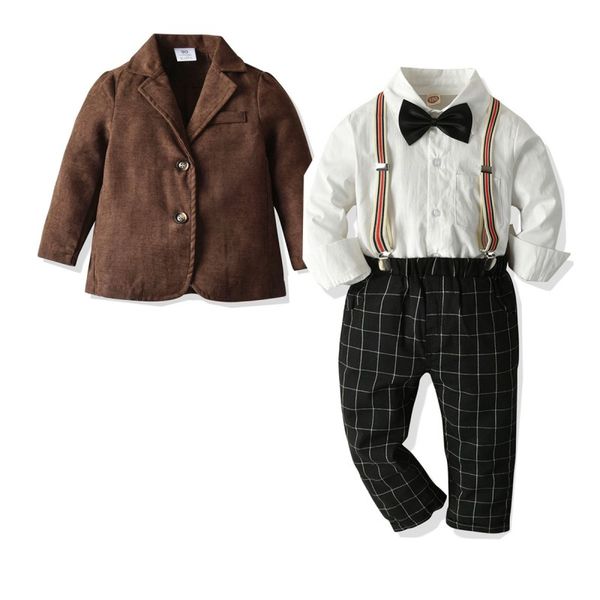 

2019 boy children's gentleman's coat shirt checkered trousers 4 piece suit kids clothing set boys suits wedding party suit, White