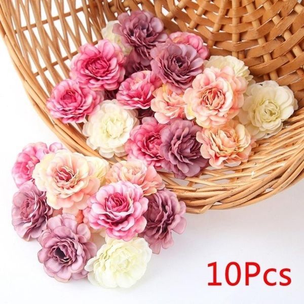 

10pcs/lot artificial flowers silk rose head wedding decorations for bride bouquet diy headdress garland fake flower home decors