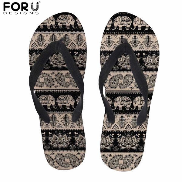 

forudesigns summer slippers women tribal aztec elephanurtle prints slip on flipflops for ladies female casual beach sandals, Black