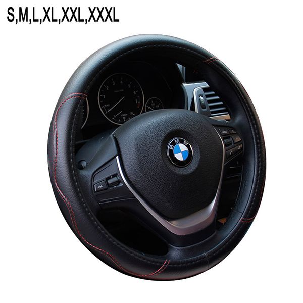 

large size pu leather car steering wheel cover plus wheel hubs for different cars 36 38 40 42 45 47 50cm for trunk bus