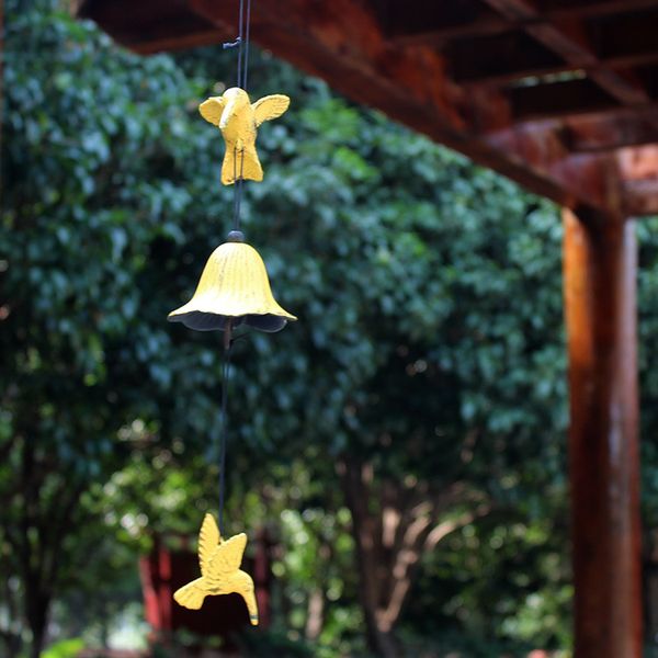 

wrought iron bell double hummingbird outdoor metal wind chimes scenic temple gift pendant ornament home decoration aeolian bells