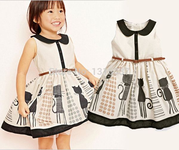 

2019 princess baby kids girls cat belt party tulle one-piees gown dresses 2-7y, Red;yellow