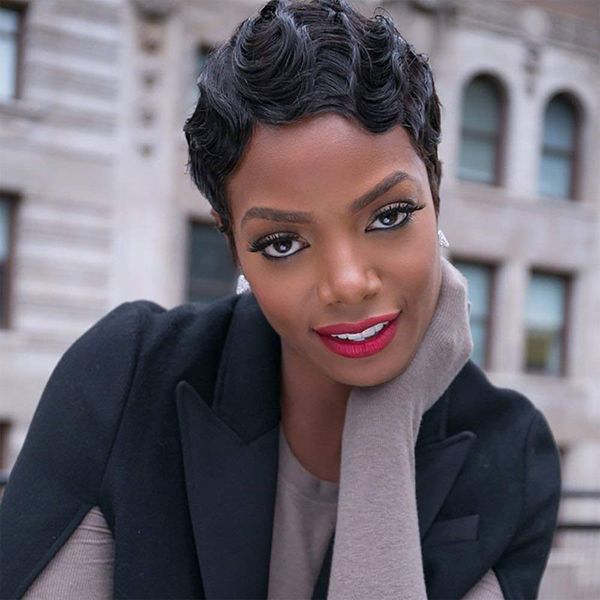 Human Hair Wigs Brazilian Hair Short Wave Curly None Lace Human