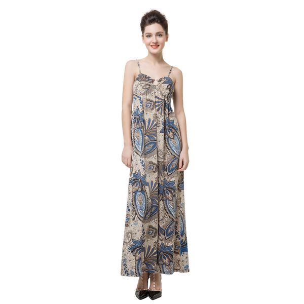 

2019 new elegant women maxi dress floral print v neck long slip dress light padded spaghetti strap party dresses blue vestidos, Black;gray