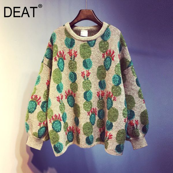 

deat] print mixed color knitting sweater loose fit round neck long sleeve women new fashion tide autumn winter 2019 13e28, White;black