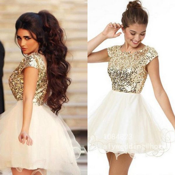 

gold sequins shiny prom dresses short cap sleeves low back organza ruffles evening gowns 2019 saudi arabia modest graduacion for teens, Black