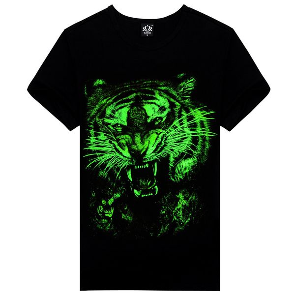 

novelty luminous t shirt for men 3d glow in the dark tiger, Black;blue