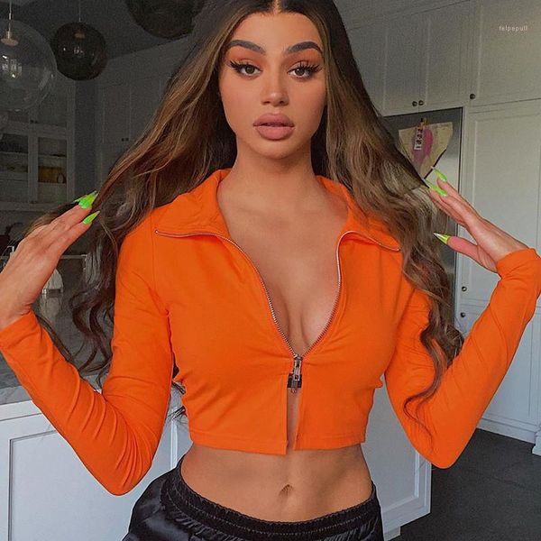 

double zipper split casual shirts fashion turn-down collar long sleeve short crop females clothing womens designer, White