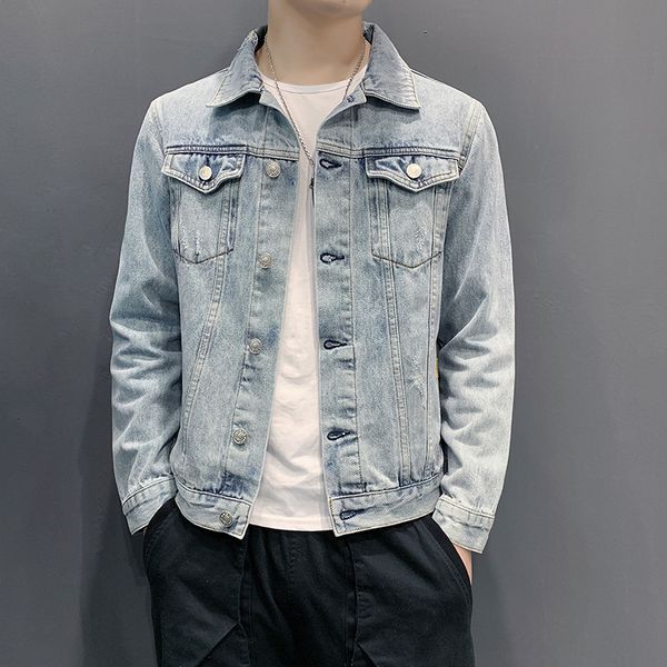 

2019 spring new style men's denim coat korean-style trend slim fit washing retro with holes jacket hong kong style men's wear, Black;brown