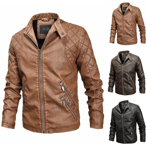 

men winter leather jacket biker motorcycle zipper long sleeve coat blouses jaqueta masculino chaqueta hombre veste homme, Black;brown
