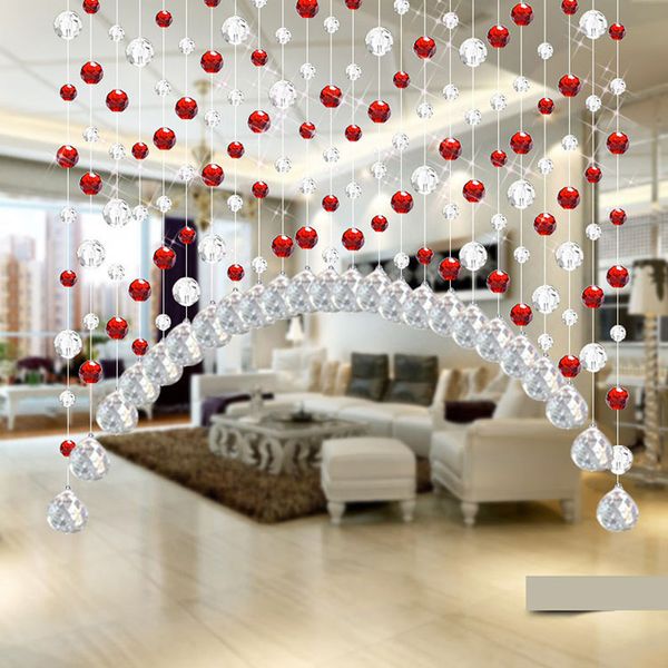 

luxury glass beads string curtain shiny tassel line curtains window door divider drape living room decor valance hx0725