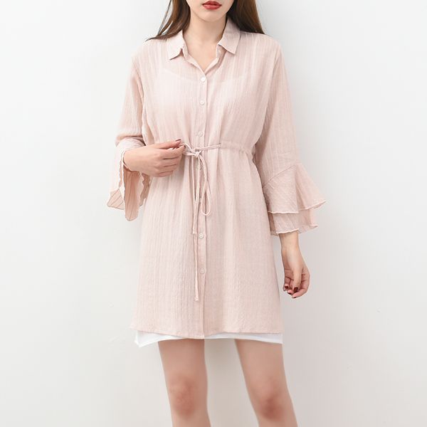 

women chiffon shirts button high waist blouses flare sleeve button summer new casual a-line shirts and blouses, White