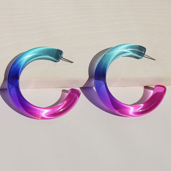 

2020 summer trendy rainbow acrylic colorful c minimalist minimalism hoop earrings korean fashion chic women party jewelry, Golden;silver