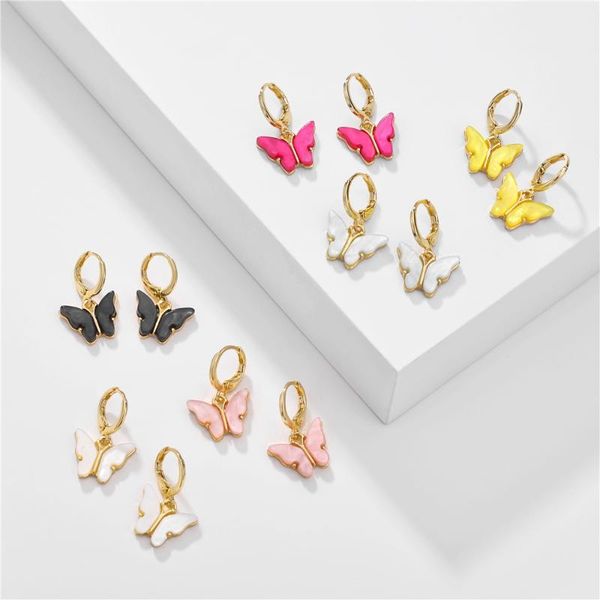 

zfyin trendy acrylic butterfly mini huggies hoop earrings for women-butterflies drop earring, Golden;silver