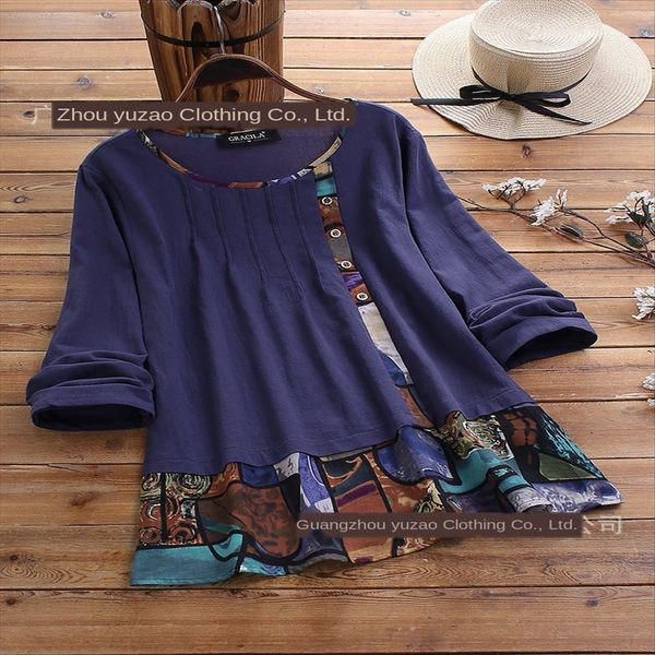 

yamasun art leisure color contrast printing stitching long sleeve round neck long sleeve 245, White